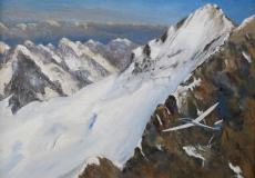 ... and so we arrive at the Glacier Blanc., oil, 16 x 12 ins