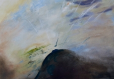 Landing into the evening sun at Talgarth, oil, 20 x 16 ins