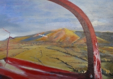 Snoopy takes an evening tow to Edas, oil, 12 x 8 ins